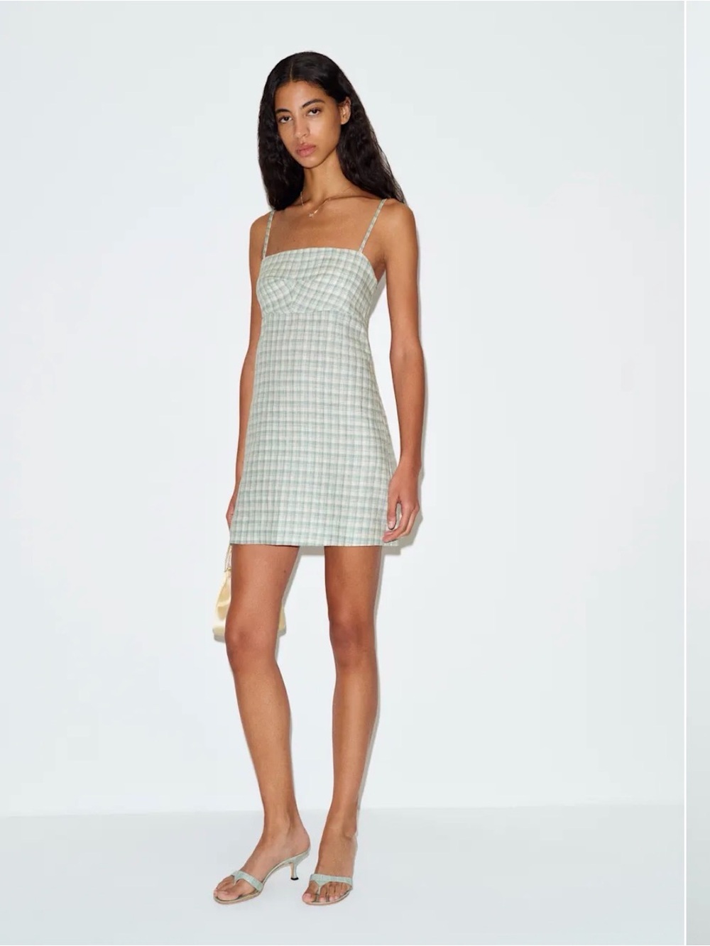 Reformation Mint Plaid Square-Neck Mini Dress